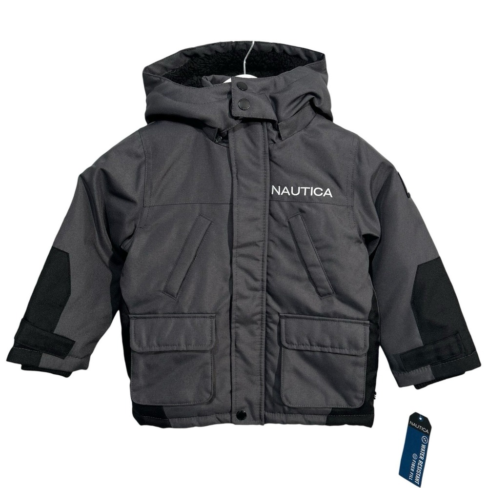 Nautica Toddler Boys Snorkel Snow Jacket Size 3T Gray Black Water Resistant Coat - Picture 2 of 9